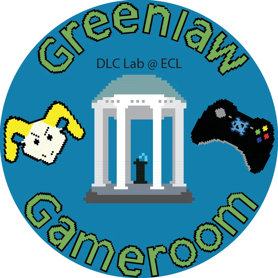 The Greenlaw Gameroom logo, a round pixel-art badge with the Old Well, a ram, and a game controller